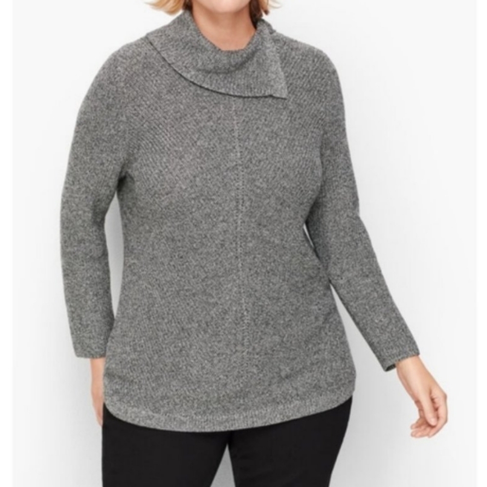 New Talbots Plus CHEVRON STITCH SPLIT NECK SWEATER MARLED Modal Capsule Size 0X